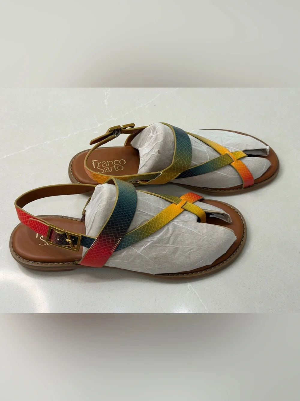 Franco Sarto Gabby Flat Sandal Multi Snake Print 9M Crisscross Strappy